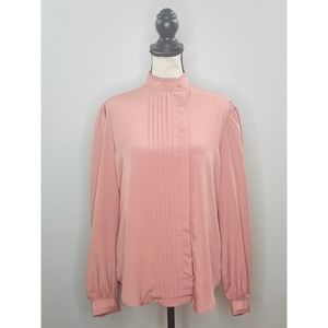 Vintage Foxcroft Pleated Blouse Top Womens 12 Career Femme Classic Made in Japan